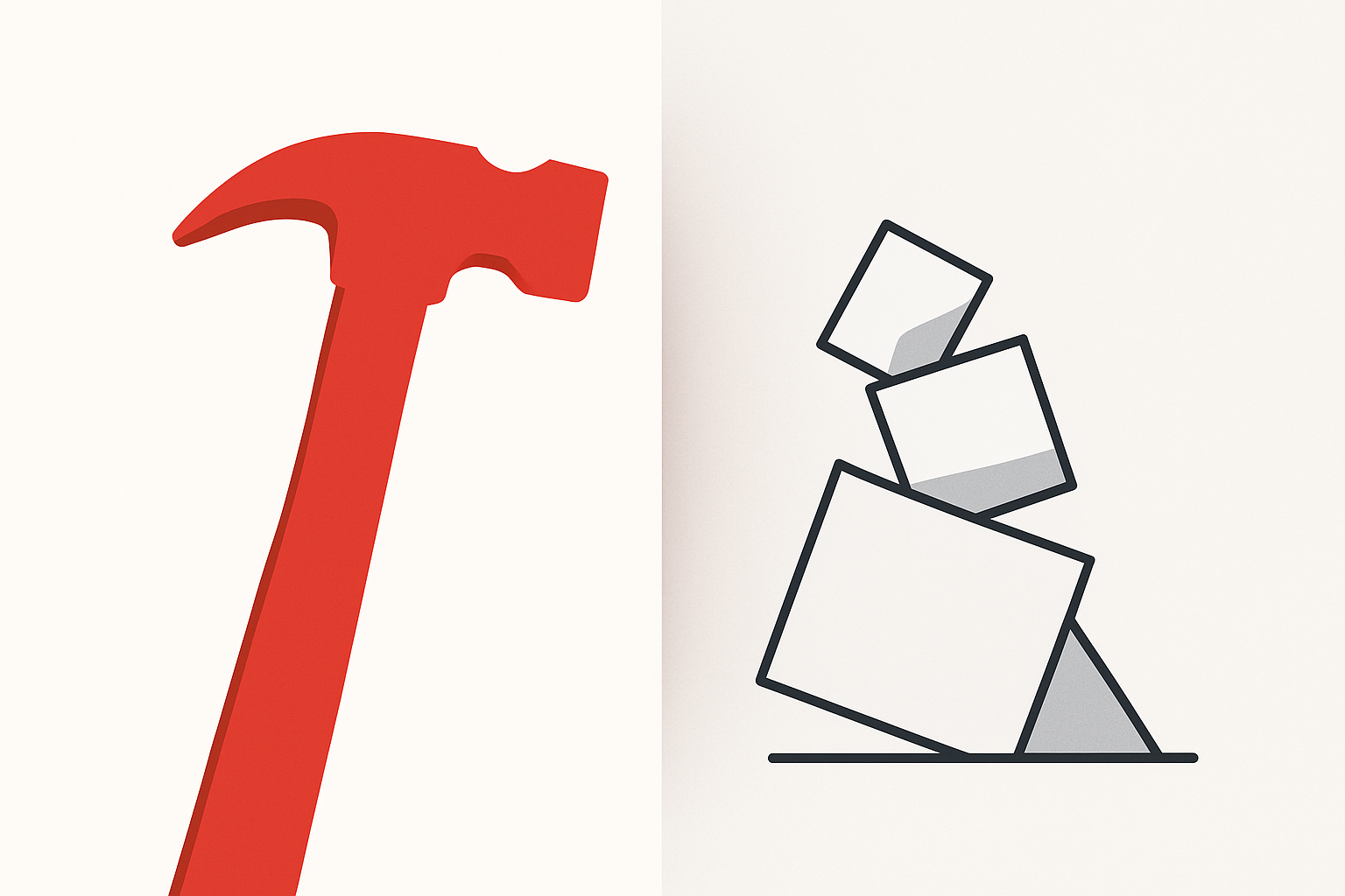 Analogie visuelle du marteau et de la fondation