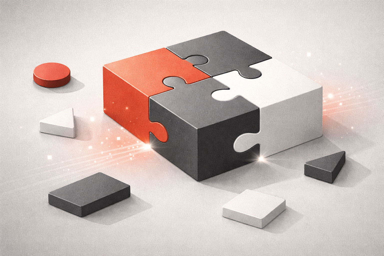 Illustration métaphorique montrant des blocs de texte connectés comme un puzzle cohérent